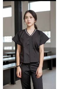 訂製女裝短袖翻領襯衫     設計咖啡色修腰女裝酒店工作制服     女裝管家部上衣     鷺環海天度假酒店    R412